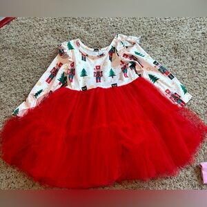 Festive Red Tulle Dress with Nutcracker Print